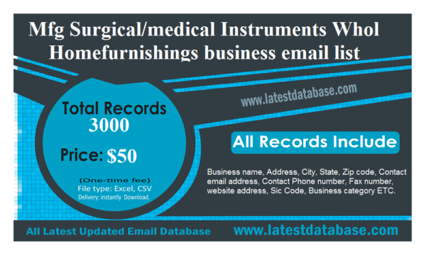 Mfg Surgical/medical Instruments Whol Homefurnishings business email list